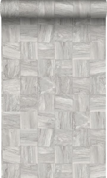 Origin Wallcoverings Öko-Strukturtapete quadratische Holzstücke Hellgrau - 53 cm x 10,05 m - 347518