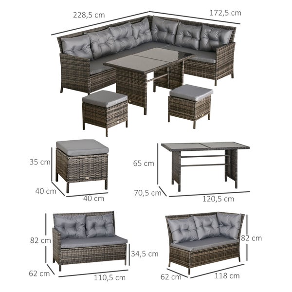 Outsunny 6 tlg. Sitzgarnitur Sitzgruppe Gartenset Sofagarnitur Gartenmöbel Set Lounge, Polyrattan, Grau