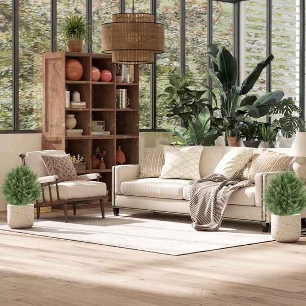 HOMCOM 2er-Set Künstliche Pflanzen 40 cm, UV-beständige Kunstpflanze Zypresse mit 387 Blättern und Erdspieß für Wohnzimmer Schlafzimmer Büro Garten