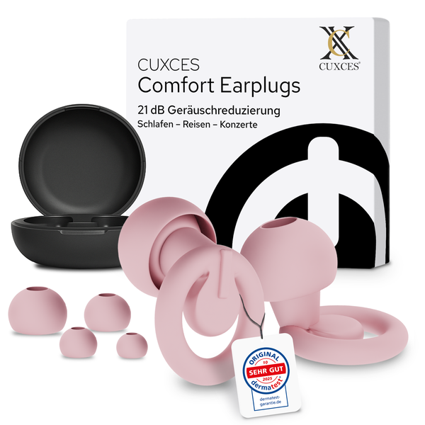 Cuxces Comfort Ohrstöpsel mit Transportbox und Verpackung