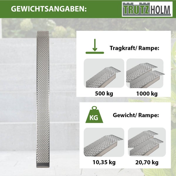 TRUTZHOLM Alu Auffahrrampe 250 cm 500 kg 26 cm breit Anti Rutsch gelocht Motorradrampe Verladerampe