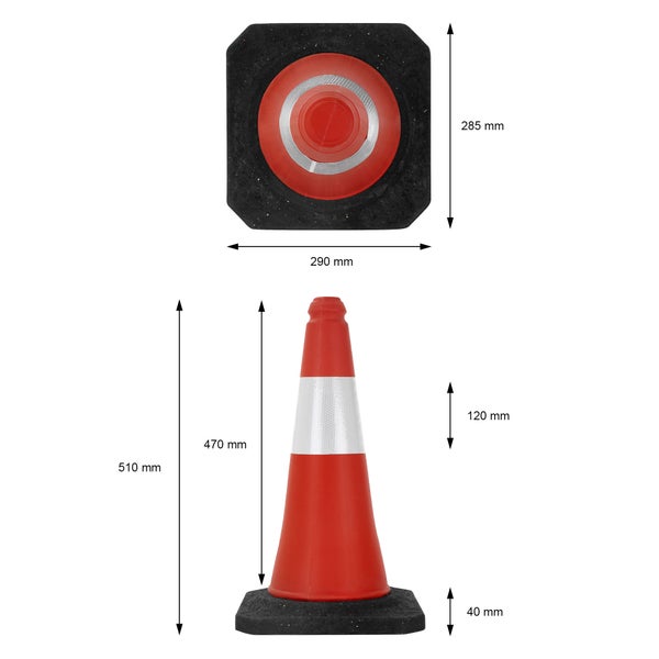ECD Germany 2 Stück Verkehrskegel Pylone 51 cm, Rot-Weiß, Leitkegel mit schwerem Fuß, Verkehrsleitkegel mit weißen reflektierenden Streifen, Warnleitkegel Warnkegel Verkehrshütchen Markierungskegel