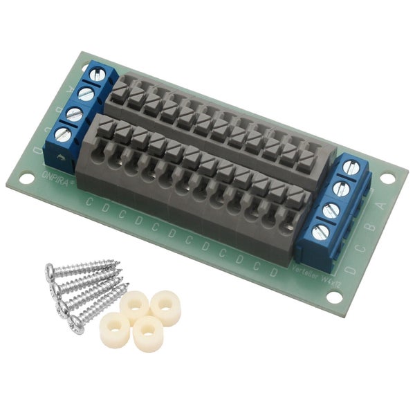 Elektrischer Verteilerblock mit Klemmleiste, Schrauben und Abstandhaltern zur Kabelmontage.