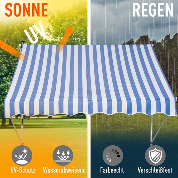 Outsunny Markise, Klemmmarkise, 300 x 150cm, Alu, Blau+Weiß