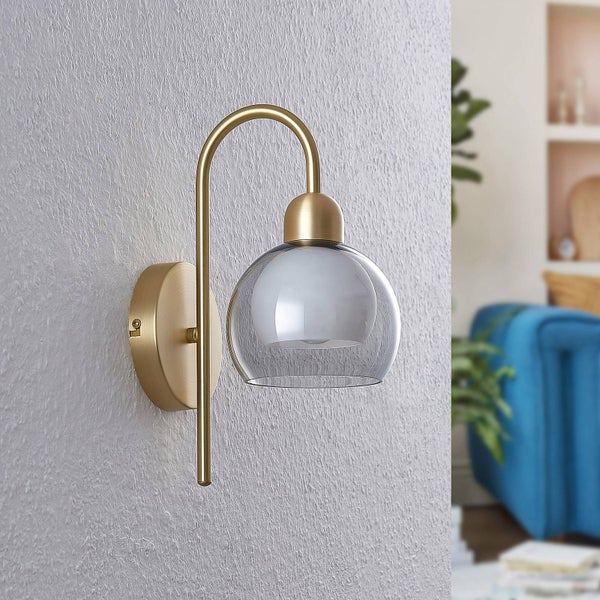 Lucande Wandleuchte, Wandlampe Innen Mylah (Retro Vintage Antik) in Gold / Messing aus Metall (1 flammig E14) - Wandstrahler Wandbeleuchtung Schlafzimmer Wohnzimmer Wohnzimmerleuchte