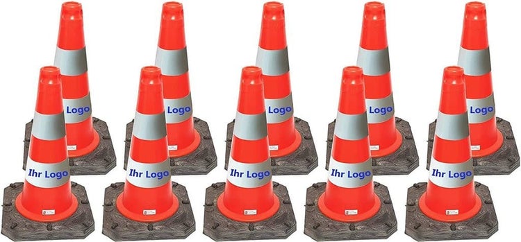 UvV® 10x Bigfoot Premium Leitkegel 50cm (HD-PE) Folie Typ A mit Logodruck
