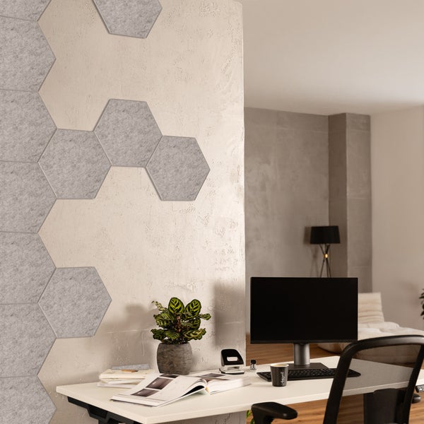 Home Deluxe Akustikplatten Hexagon selbstklebend SILENT - Hellgrau, 15er Set | Schallschutzplatten, Wanddekoration, Schallabsorber, Akustik Paneel