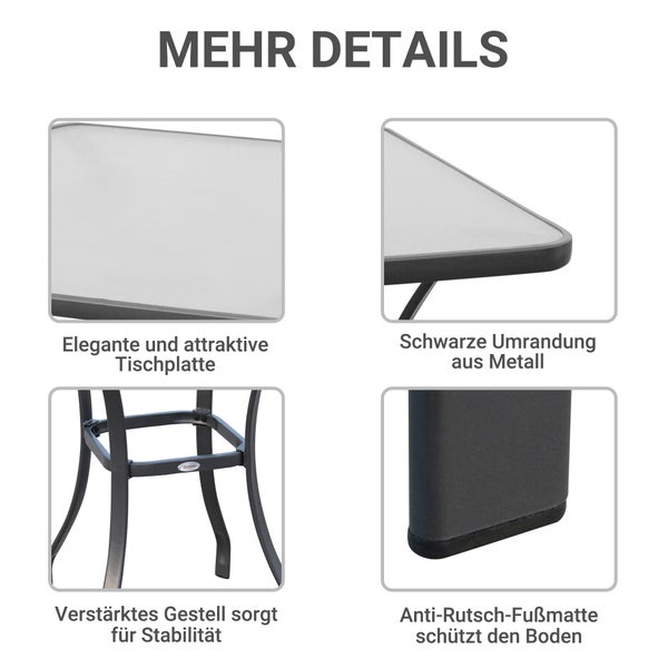 Outsunny Gartentisch Bistrotisch Glastisch Hartglas+Metall Schwarz L68,5xB68,5xH84cm
