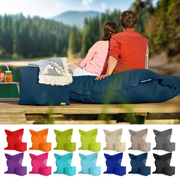 Green Bean 2er Set XXL Sitzsack inkl. Pouf fertig befüllt mit EPS-Perlen - Riesensitzsack 140x180 Lounge Sitz-Kissen Bean-Bag Chair  - Dunkelblau