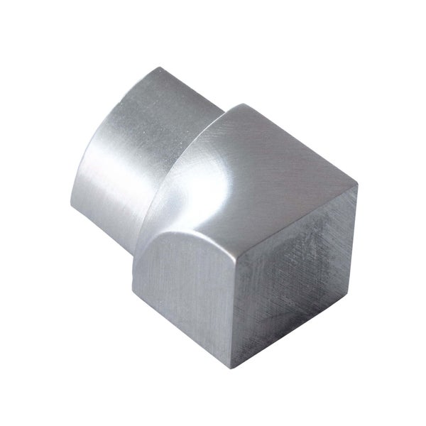 Wandträger für Gardinenstangen aus gebürstetem Metall mit quadratischem Sockel und runder Aufnahme.