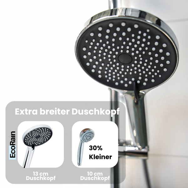 EcoRain 30% Wassersparender Regendusch-Duschset Melvin 30 CM - Handbrause 13 CM - Hoher Druck - Universell - Anti-Kalk Duschkopf - Chrom