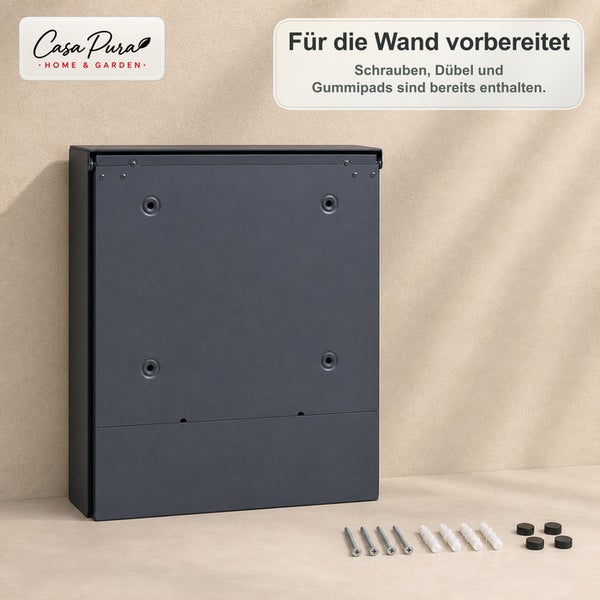 Wandbriefkasten von Casa Pura inklusive Montagematerial wie Schrauben, Dübel und Gummipads für die Wandbefestigung