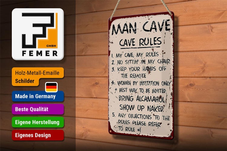 Blechschild Spruch 20x30cm Man cave my cave my rules