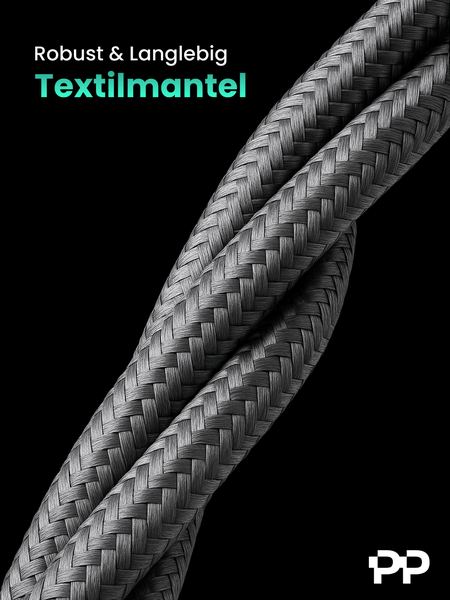 ProfiPatch USB A auf USB C Kabel 60W QC 3A 0,5m grau Goldkontakt Textil