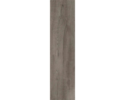Graues Laminatpaneel in Holzoptik mit Maserung und Astlöchern.