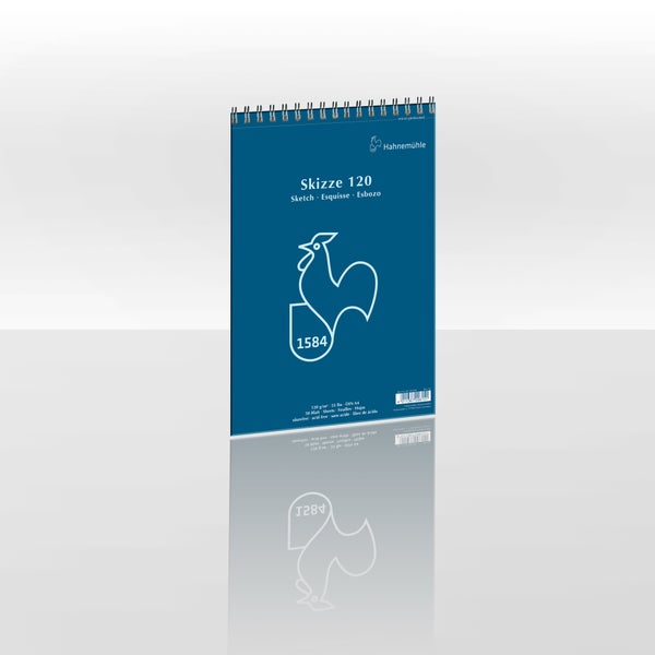 Hahnemühle Skizze 120 Skizzenblock, DIN A4, 120 Gramm pro Quadratmeter, 50 Blatt, Spiralbindung oben.