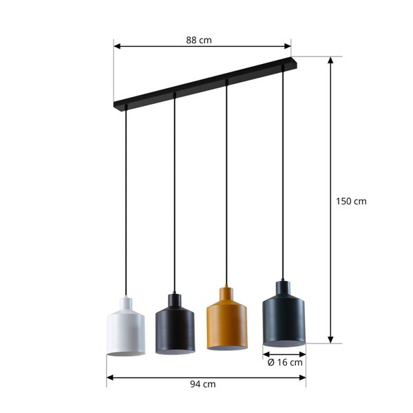 Vierflammige Hängeleuchte mit den Maßen 88 x 94 x 150 cm