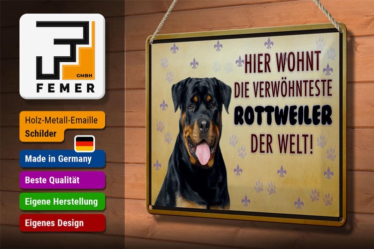 Blechschild Spruch 30x20cm Hund hier wohnt die Rottweiler