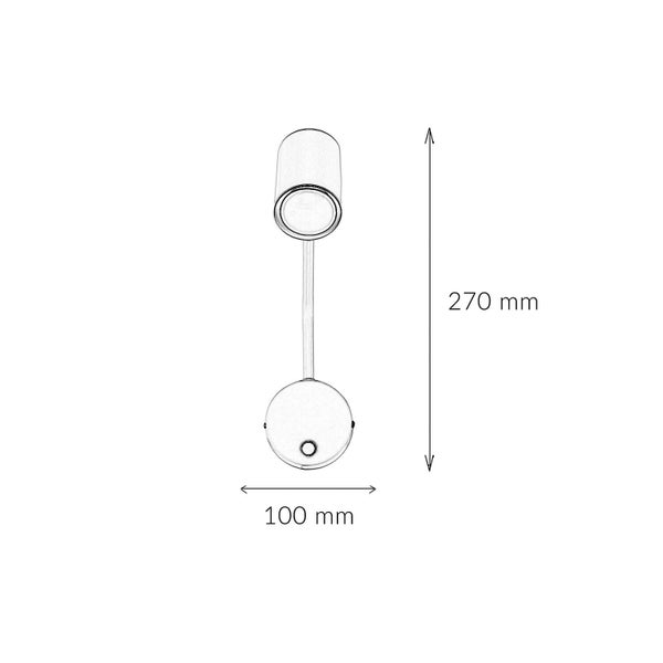 Skizze einer Wandleuchte mit Maßangaben 270 mm Höhe und 100 mm Breite