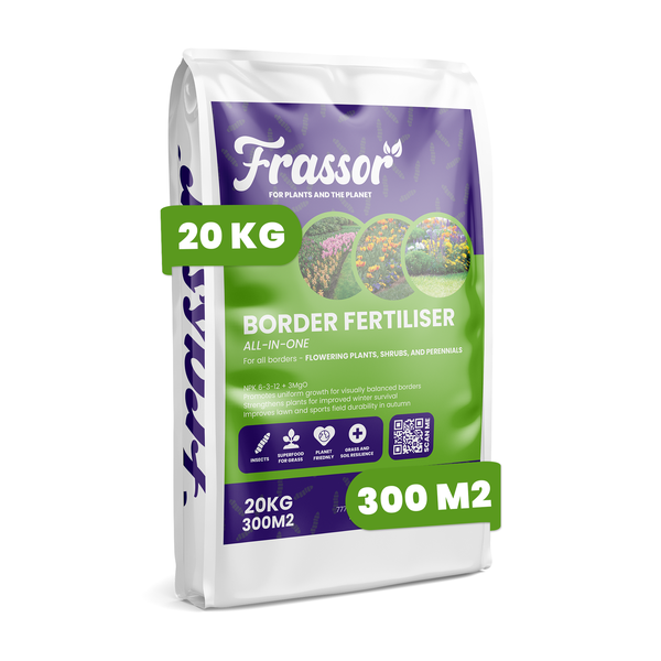 Frassor Border Dünger, All-in-One Dünger für Blütenpflanzen, Sträucher und Stauden, 20 Kilogramm Packung für 300 Quadratmeter.