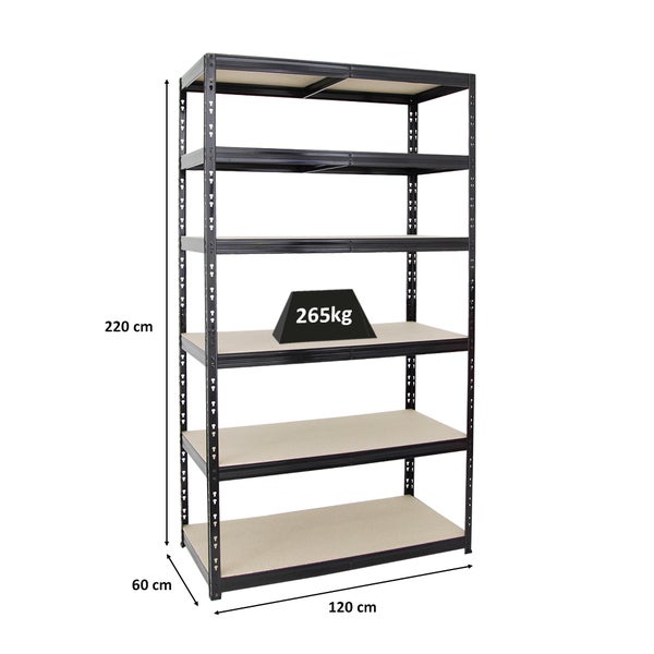 PROREGAL Schwerlastregal Giant Tiger XL HxBxT 220 x 120 x 60 cm Fachlast 265 kg 6-Ebenen Schwarz