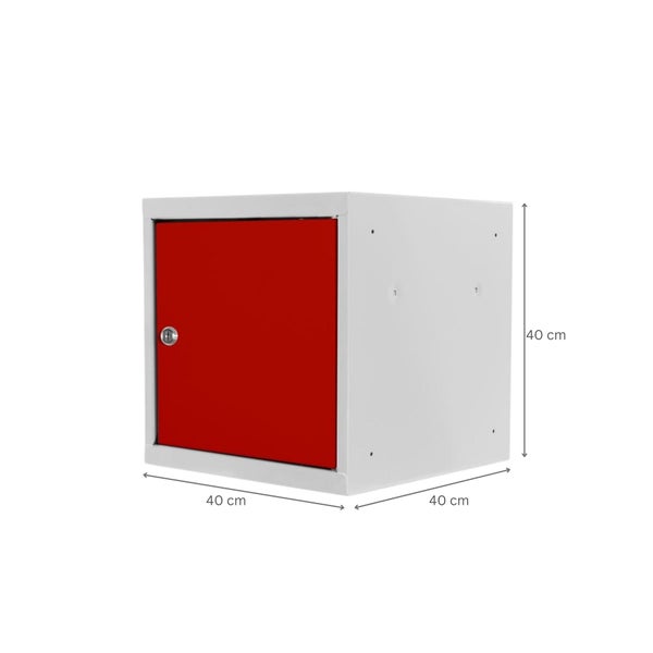 PROREGAL Schließfachwürfel Blocky mit Zylinderschloss + 2 Schlüssel | HxBxT 40x40x40cm | Lichtgrau/Rot | Tresor, Schließfach