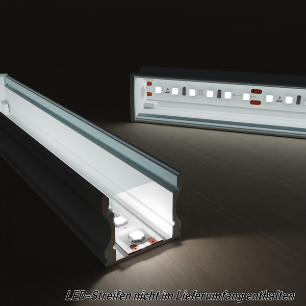 TIVENDIS Led Alu Profil 2 m AH Komplett Set für Strip / Streifen bis 12 mm breit | Abdeckung transparent klar, Endkappen, Befestigungclips | U-Form Aufputz Deckenleiste Wandprofil eloxiert