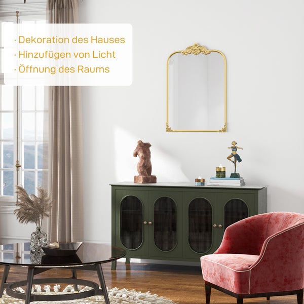 HOMCOM Wandspiegel, 60 x 87 cm Badspiegel im Barockstil, dekorative Spiegel mit Metallrahmen für Wohnzimmer, Schlafzimmer, Gold