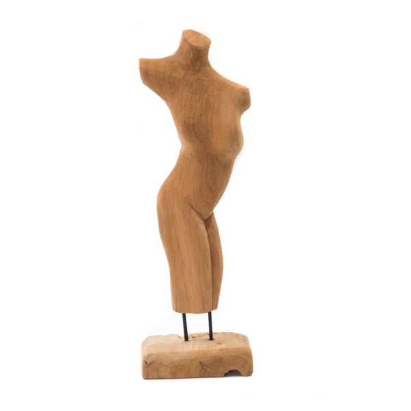 Skulptur  Torso 57 cm, Teakholz auf Sockel naturfarben