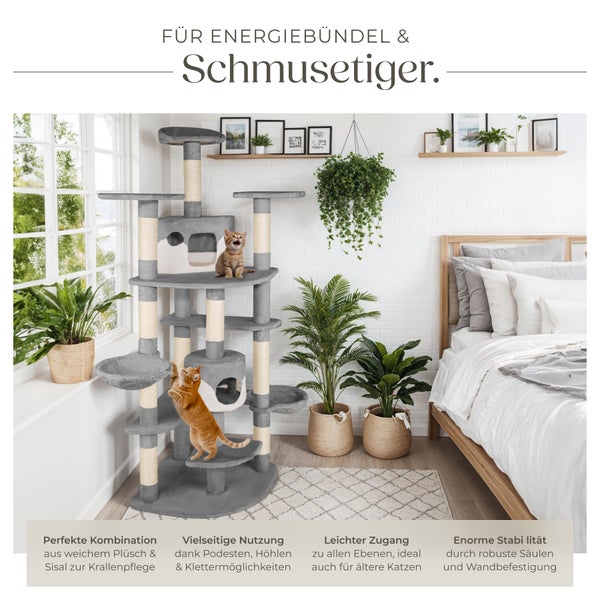 Kratzbaum tectake Fippi inklusive Spielkordel und Kippschutz 201 cm grau/weiß