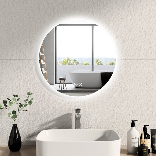 EMKE Badspiegel mit Beleuchtung mit Touch ф50cm , 3 Lichtfarben Dimmbar