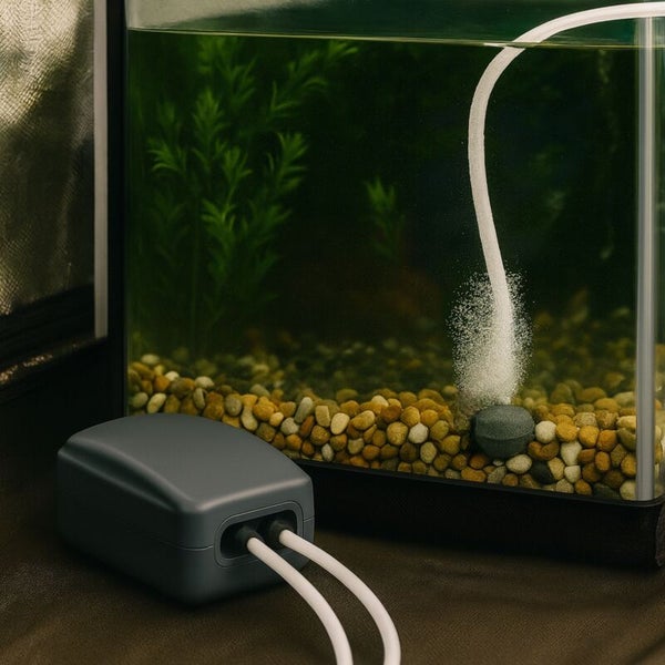 Aquarium mit Luftpumpe und Ausströmerstein
