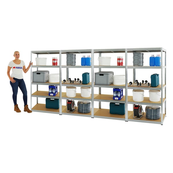 PROREGAL Mega Deal 4x Schwerlastregal Slim Elephant M HxBxT 180 x 90 x 60 cm 5 Ebenen Fachlast 350 kg Verzinkt