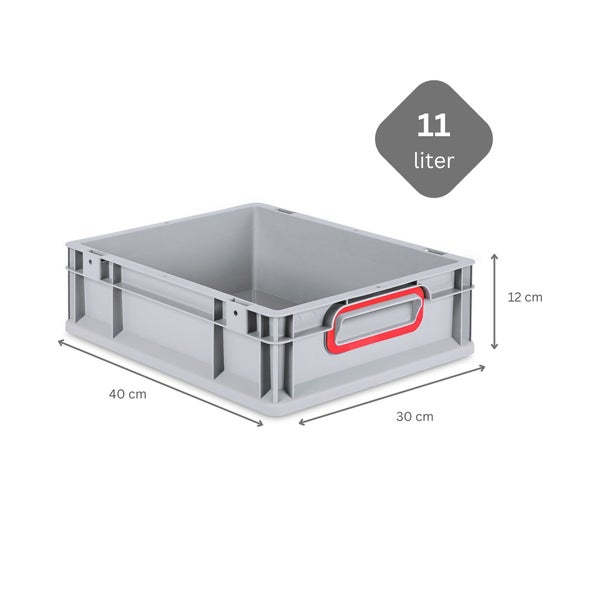 PROREGAL Spar Set 10x Eurobox Nextgen Color HxBxT 12 x 30 x 40 cm 11 Liter  Griffe Rot Geschlossen Glatter Boden Eurobehälter Transportbox