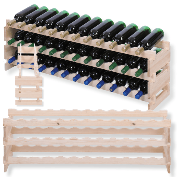 Weinregal VINOTECA FLEX PRO HxBxT 37x123x28cm 36 Flaschen auf 3 Ebenen Massives Kiefernholz Natur unbehandelt