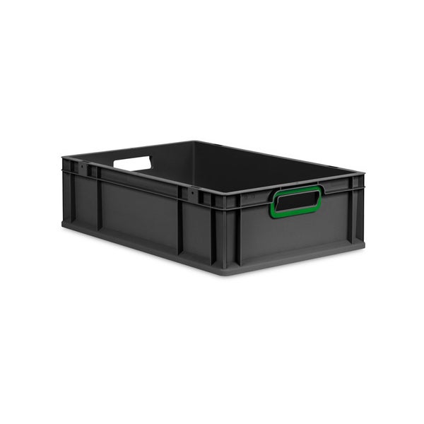 Eurobox NextGen Color, HxBxT 17x40x60cm, 34 Liter, Griffe grün offen, Schwarz, Eurobehälter, Transportbox, Transportbehälter, Stapelbehälter