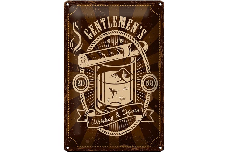 Blechschild Spruch Gentlemen`s Club Whiskey & Cigars 20x30cm
