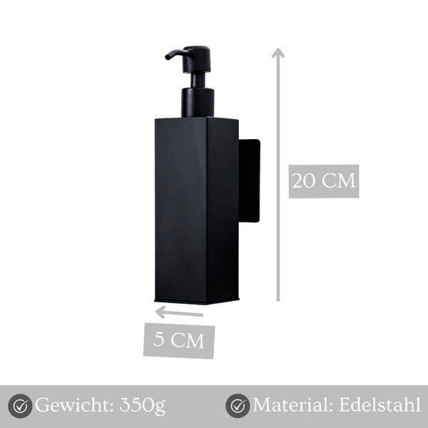 Wandseifenspender aus Edelstahl mit Pumpe, Höhe 20 Zentimeter, Breite 5 Zentimeter, Gewicht 350 Gramm