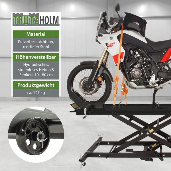 Hydraulische Motorradhebebühne XL 560 kg Scherenhub Breite 60,5 cm Motorradheber Rampe in Schwarz