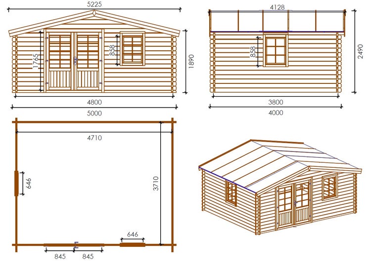Gartenhaus, Gerätehaus 20m2 - 5x4m - 45mm - Imprägniert