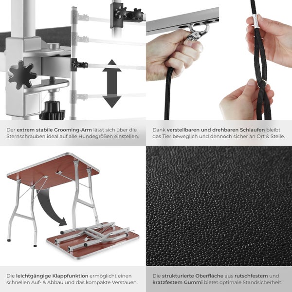 Trimmtisch tectake  Belastbarkeit 60 kg mit höhenverstellbarem Galgen und 2 Schlingen schwarz/silber