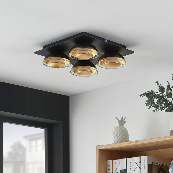 Deckenleuchte mit vier Leuchten und Glasschirmen