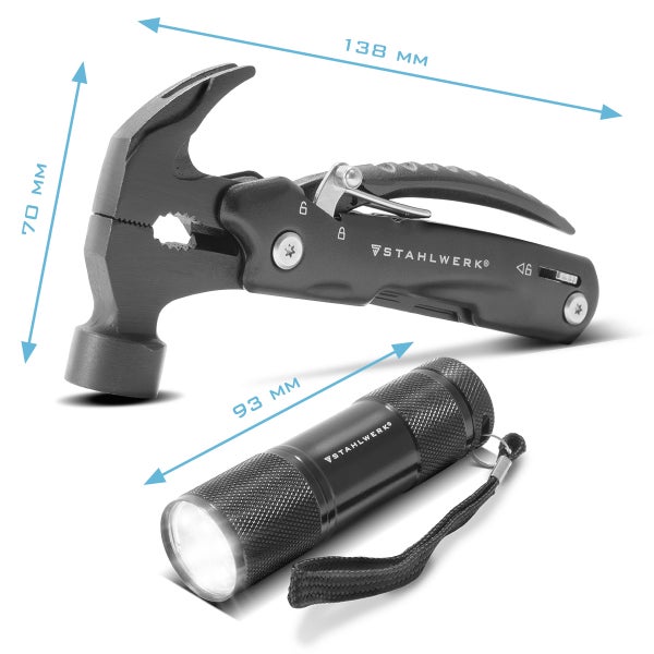 STAHLWERK Multitool 12 Tools Taschenmesser Multifunktionswerkzeug Taschenlampe