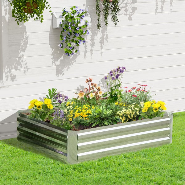 Outsunny Hochbeet aus Stahl, Pflanzbeet Frühbeet Gartenbeet Blumenkasten stapelbar, Pflanzkasten Gemüsebeet 120x90x30cm für Garten Balkon, Pflanzkübel für Blumen, Pflanzen, Gemüse
