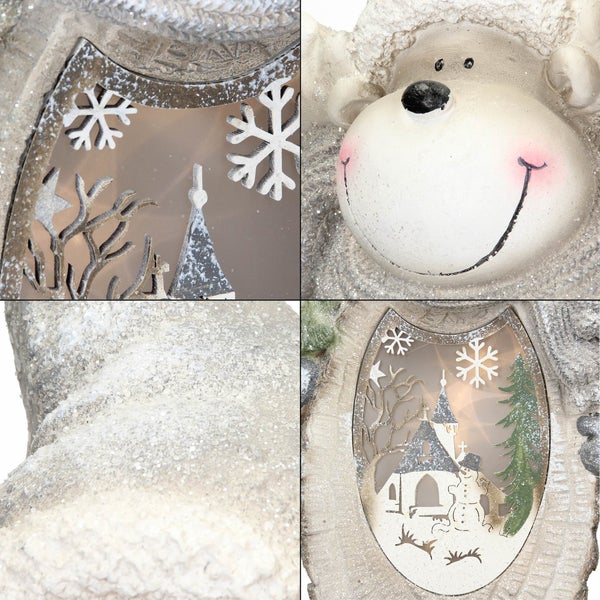 ECD Germany Rentier Figur mit LED Beleuchtung 51 cm Warmweiß Weiß mit grauem Hut und Schal, Holzoptik, Batteriebetrieben, für Innen, LED-Weihnachtsdeko Weihnachtsfigur Weihnachten Tischdeko