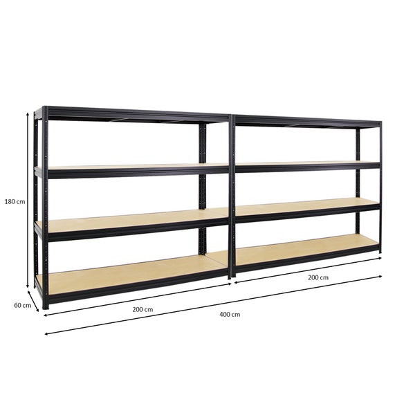 PROREGAL Mega Deal 2x Schwerlastregal Dino HxBxT 180 x 200 x 60 cm Fachlast 500 kg Schwarz