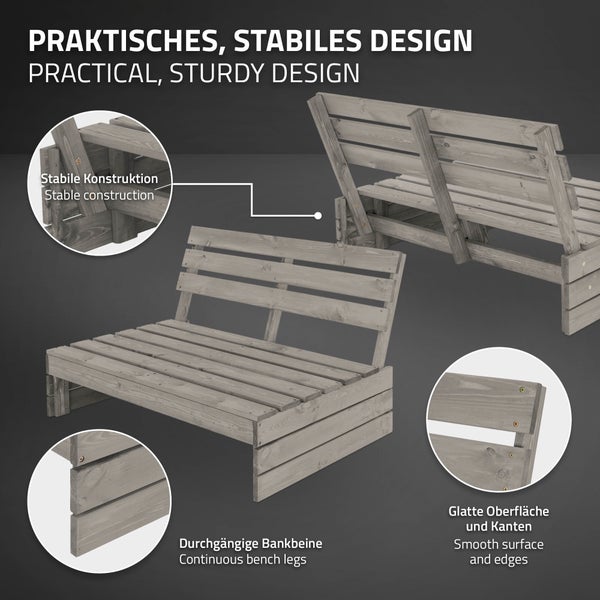 ML-Design Gartenbank 3-Sitzer aus Tannenholz Massiv, 116x76,5x80 cm, Grau, robust & wetterfest, Sitzbank mit Rückenlehne, Holzbank Terrassenbank Hausbank Gartenmöbel, Bank für Garten, Balkon, Terrasse