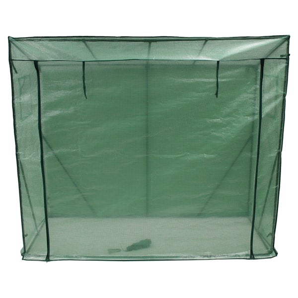 Grünes Foliengewächshaus aus Polyethylen-Gitterfolie mit Reißverschlüssen für den Garten.