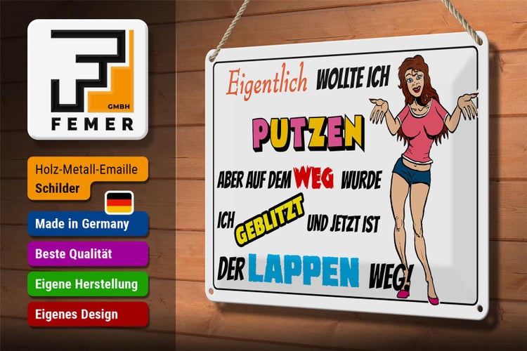 Blechschild Spruch 30x20cm eigentlich wollte ich putzen