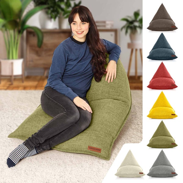 Green Bean Sitzsack Triangle 150x100x100cm mit 220 Liter EPS-Perlen Füllung - Kuschelig Weich Waschbar - Drinnen Stoff Bodenkissen Liegekissen Sitzkissen - Grün